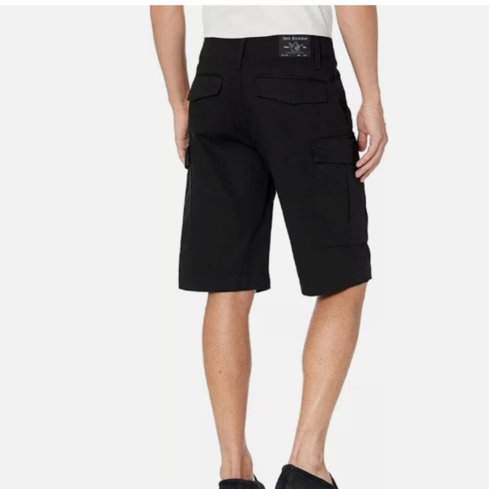 True Religion Mens Cargo Shorts in Black Onyx Cotton Twill 30 New